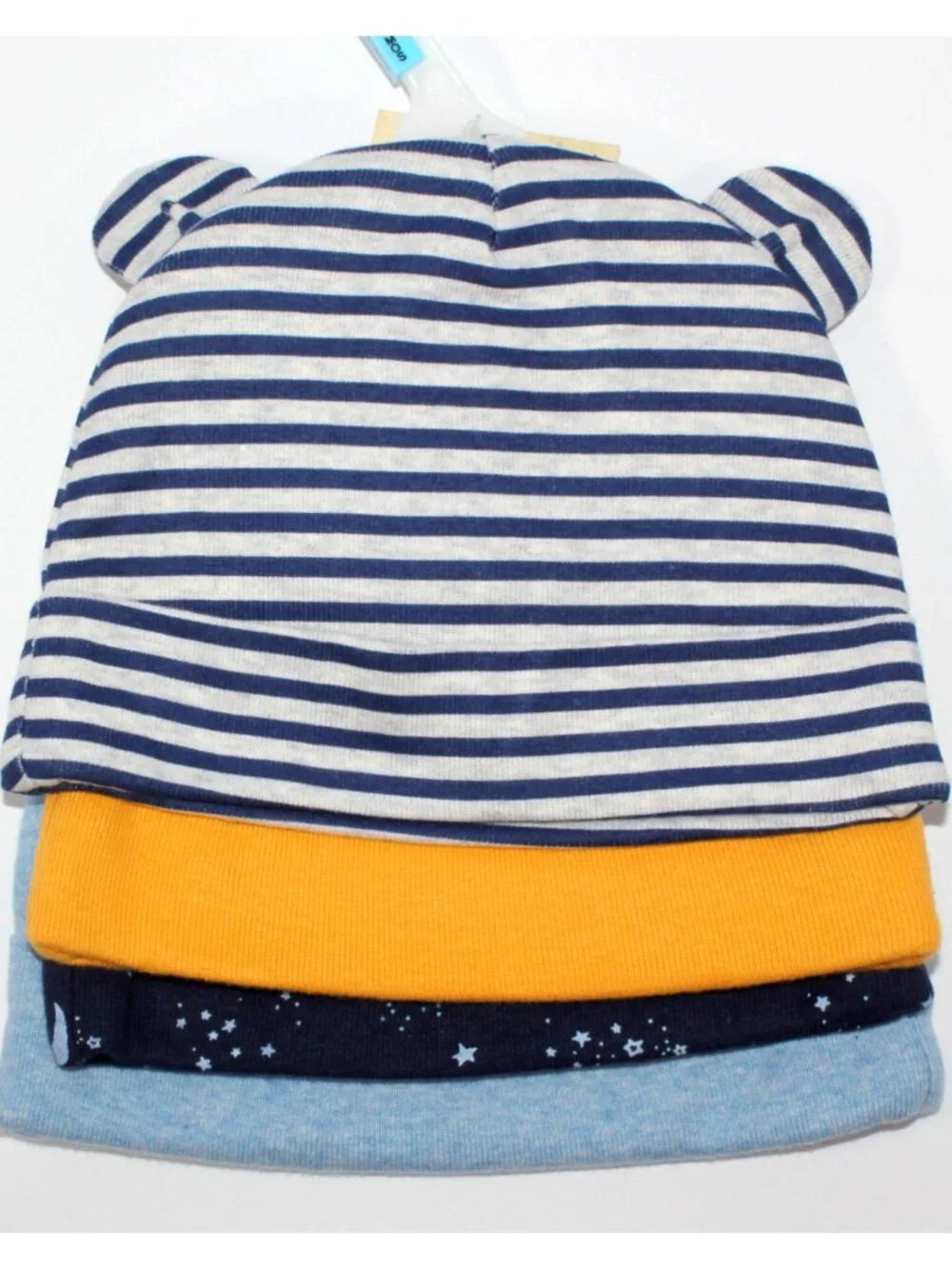 Just Born Baby Boys' 4-pk 100% Organic Cotton Solid Stripes Printed Baby Caps